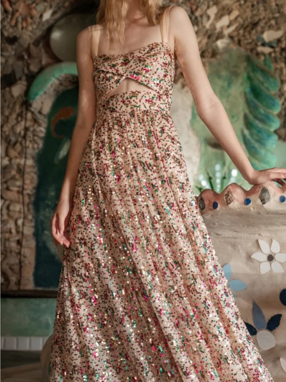 Sabina Musayev Pixie Sequin nude A line mid Dress with front cut out - Picture 13 of 14